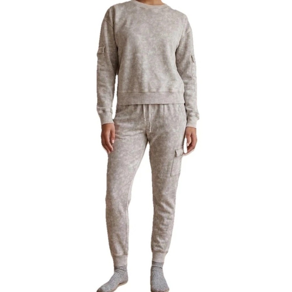 Jane + Delancey Acid Wash French Terry Cargo Pullover and Jogger Lounge Set M